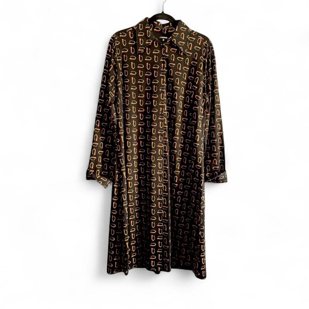 Vintage J Peterman Shirt Dress Women's Size 14 Black Gold Retro Collar Classic